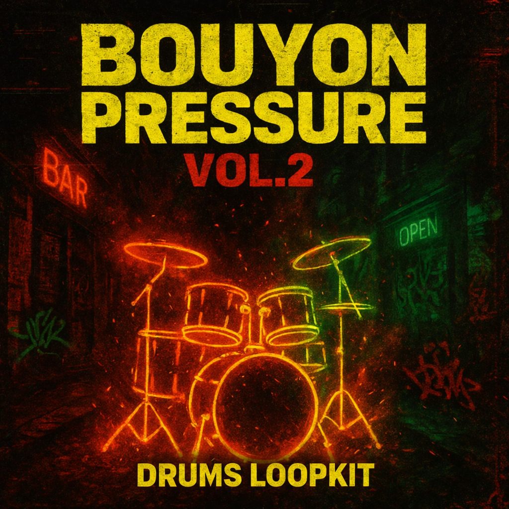Bouyon Drum Kit Bouyon Pressure Vol. 2 cover: neon drum set in a street